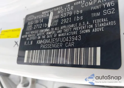 2015 Hyundai Genesis 3.8 from USA, damaged, VIN KMHGN4JE5FU043943